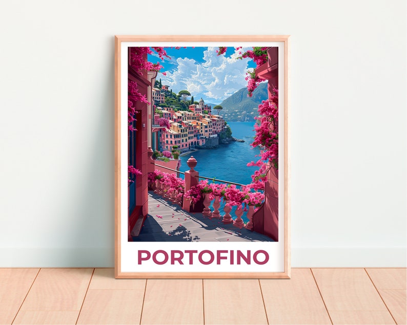 Portofino Poster, Portofino Print, Italy Poster, Italy Print, Portofino Travel Poster, Bougainvillea Poster, Portofino Art