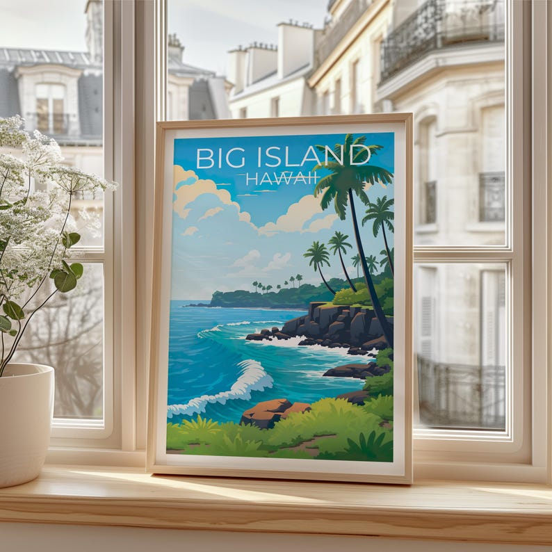 Big Island Travel Print Hawaii Poster Tropical Island Wall Art Coast Illustration Big Island Poster Home Decor Birthday Gift
