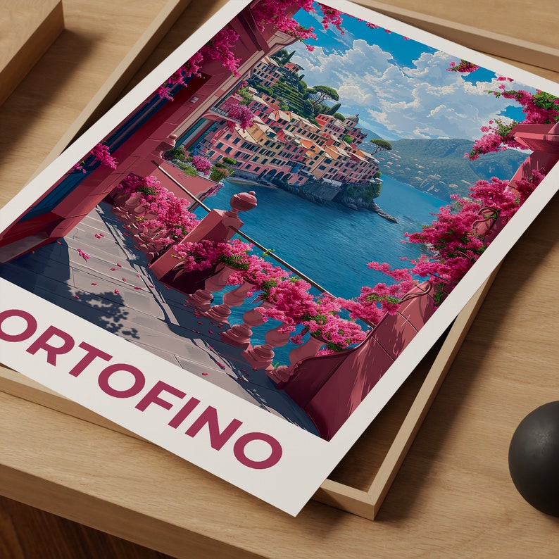 Portofino Poster, Portofino Print, Italy Poster, Italy Print, Portofino Travel Poster, Bougainvillea Poster, Portofino Art