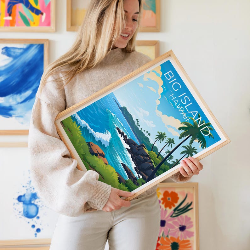Big Island Travel Print Hawaii Poster Tropical Island Wall Art Coast Illustration Big Island Poster Home Decor Birthday Gift
