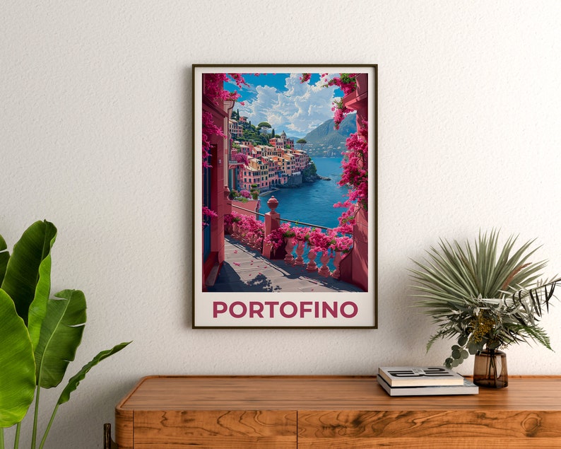 Portofino Poster, Portofino Print, Italy Poster, Italy Print, Portofino Travel Poster, Bougainvillea Poster, Portofino Art