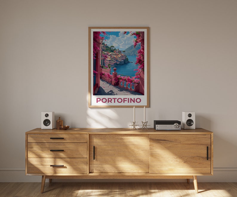 Portofino Poster, Portofino Print, Italy Poster, Italy Print, Portofino Travel Poster, Bougainvillea Poster, Portofino Art