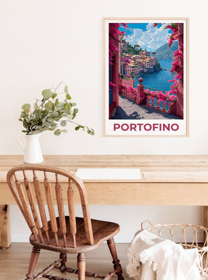 Portofino Poster, Portofino Print, Italy Poster, Italy Print, Portofino Travel Poster, Bougainvillea Poster, Portofino Art