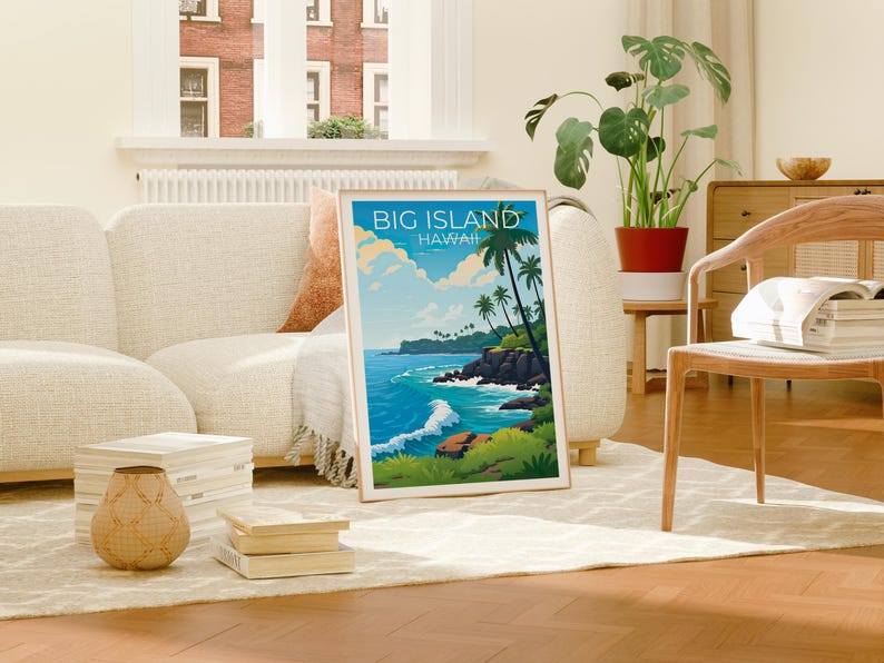 Big Island Travel Print Hawaii Poster Tropical Island Wall Art Coast Illustration Big Island Poster Home Decor Birthday Gift