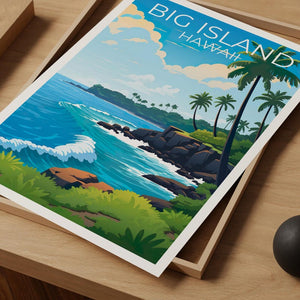 Big Island Travel Print Hawaii Poster Tropical Island Wall Art Coast Illustration Big Island Poster Home Decor Birthday Gift