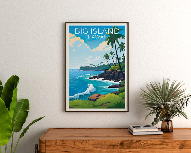 Big Island Travel Print Hawaii Poster Tropical Island Wall Art Coast Illustration Big Island Poster Home Decor Birthday Gift