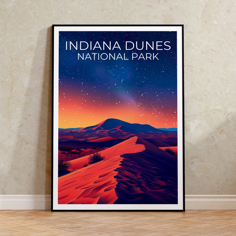 Affiche du parc national des dunes d'Indiana, impression des dunes d'Indiana, affiche de l'Indiana, impression de l'Indiana, affiche de voyage des dunes d'Indiana, affiche des dunes