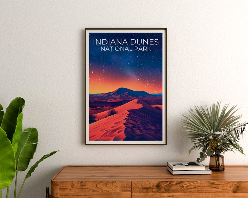 Affiche du parc national des dunes d'Indiana, impression des dunes d'Indiana, affiche de l'Indiana, impression de l'Indiana, affiche de voyage des dunes d'Indiana, affiche des dunes