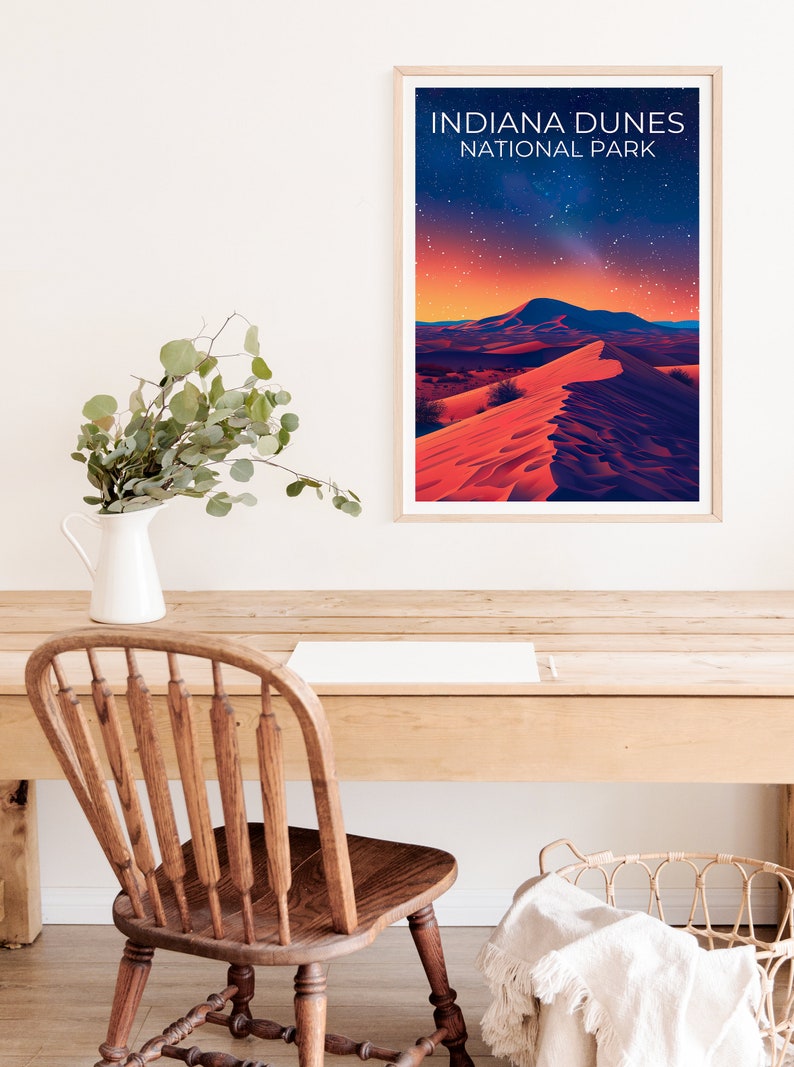 Affiche du parc national des dunes d'Indiana, impression des dunes d'Indiana, affiche de l'Indiana, impression de l'Indiana, affiche de voyage des dunes d'Indiana, affiche des dunes