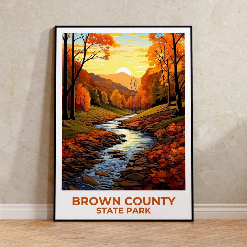 Brown County State Park Travel Print, Indiana Poster, Forest Wall Art, Woodlands Illustration, Brown County  Poster, Home Decor