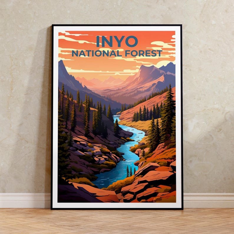 Inyo National Forest Travel Print, California Poster, Forest Wall Art, Mountain Illustration, Inyo Poster, Home Decor, Birthday Gift