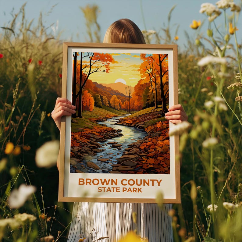 Brown County State Park Travel Print, Indiana Poster, Forest Wall Art, Woodlands Illustration, Brown County  Poster, Home Decor