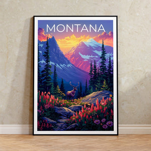 Montana Poster, Montana Print, Forest Poster, Deer Print, Montana Travel Poster, Deer Poster, Montana Art