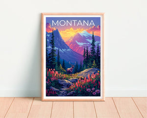 Montana Poster, Montana Print, Forest Poster, Deer Print, Montana Travel Poster, Deer Poster, Montana Art