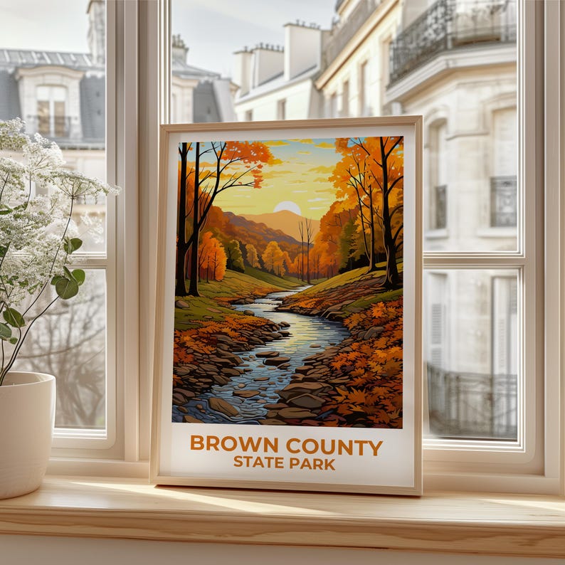 Brown County State Park Travel Print, Indiana Poster, Forest Wall Art, Woodlands Illustration, Brown County  Poster, Home Decor
