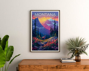 Montana Poster, Montana Print, Forest Poster, Deer Print, Montana Travel Poster, Deer Poster, Montana Art