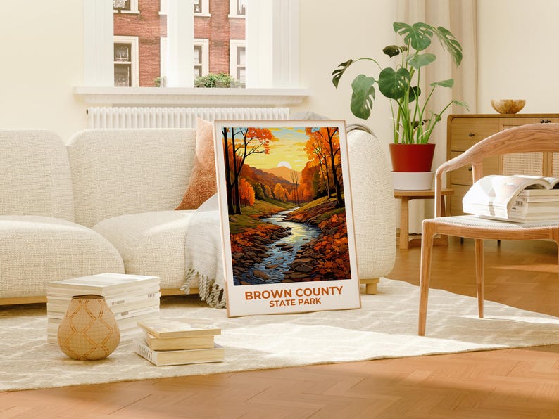 Brown County State Park Travel Print, Indiana Poster, Forest Wall Art, Woodlands Illustration, Brown County  Poster, Home Decor