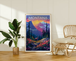 Montana Poster, Montana Print, Forest Poster, Deer Print, Montana Travel Poster, Deer Poster, Montana Art