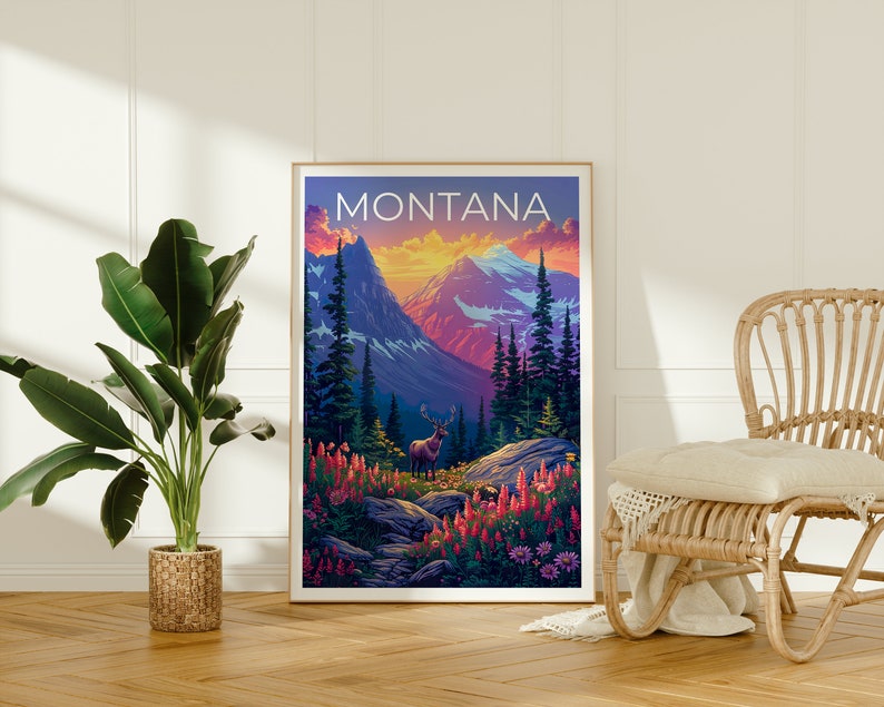 Montana Poster, Montana Print, Forest Poster, Deer Print, Montana Travel Poster, Deer Poster, Montana Art