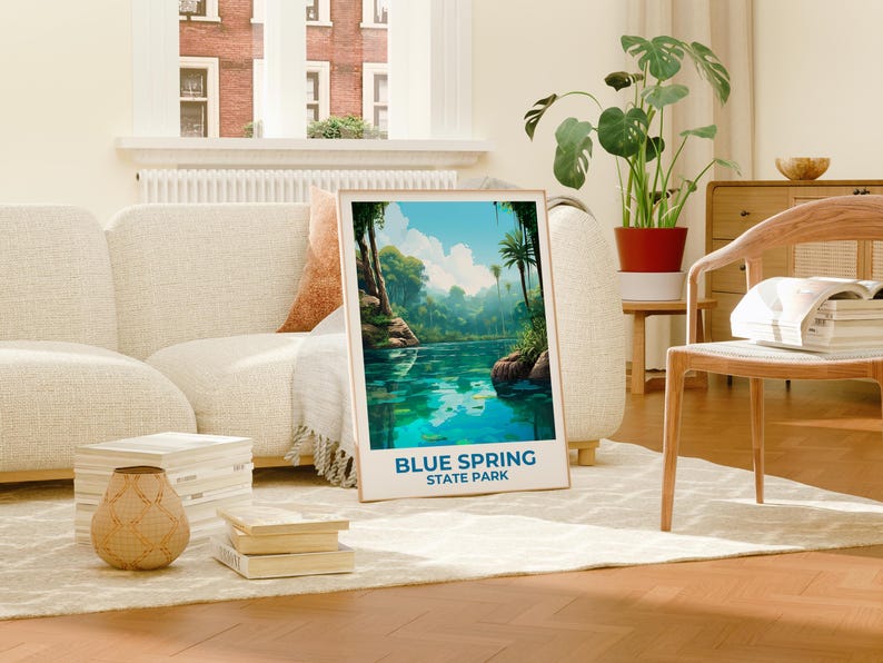 Blue Spring State Park Travel Print Florida Poster Park Wall Art Forest Illustration Blue Spring Poster Home Decor Birthday Gift