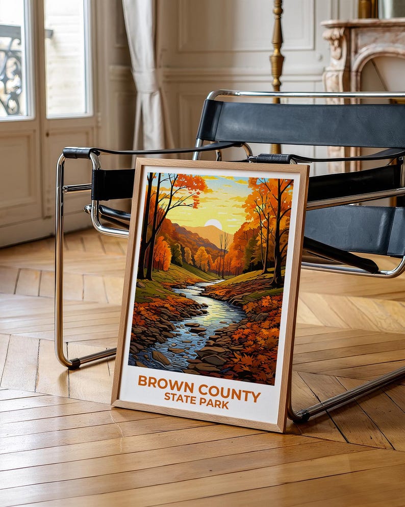 Brown County State Park Travel Print, Indiana Poster, Forest Wall Art, Woodlands Illustration, Brown County  Poster, Home Decor