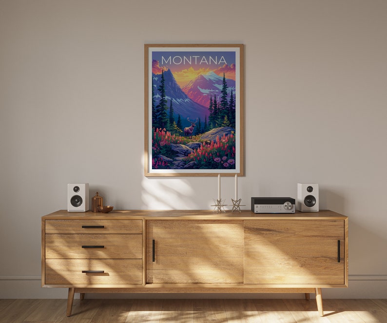 Montana Poster, Montana Print, Forest Poster, Deer Print, Montana Travel Poster, Deer Poster, Montana Art