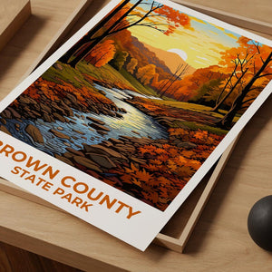 Brown County State Park Travel Print, Indiana Poster, Forest Wall Art, Woodlands Illustration, Brown County  Poster, Home Decor