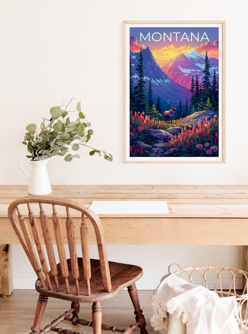 Montana Poster, Montana Print, Forest Poster, Deer Print, Montana Travel Poster, Deer Poster, Montana Art