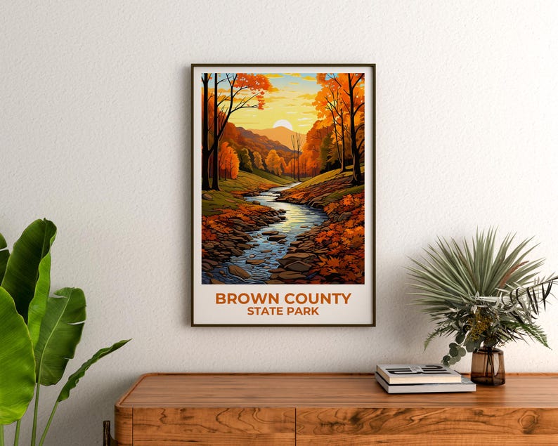 Brown County State Park Travel Print, Indiana Poster, Forest Wall Art, Woodlands Illustration, Brown County  Poster, Home Decor