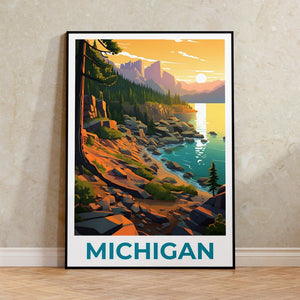 Affiche du Michigan, affiche de voyage sur le lac Michigan, art mural du Michigan, impression du Michigan, affiche du lac Michigan, impression du lac Michigan