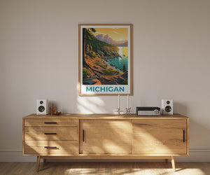 Affiche du Michigan, affiche de voyage sur le lac Michigan, art mural du Michigan, impression du Michigan, affiche du lac Michigan, impression du lac Michigan