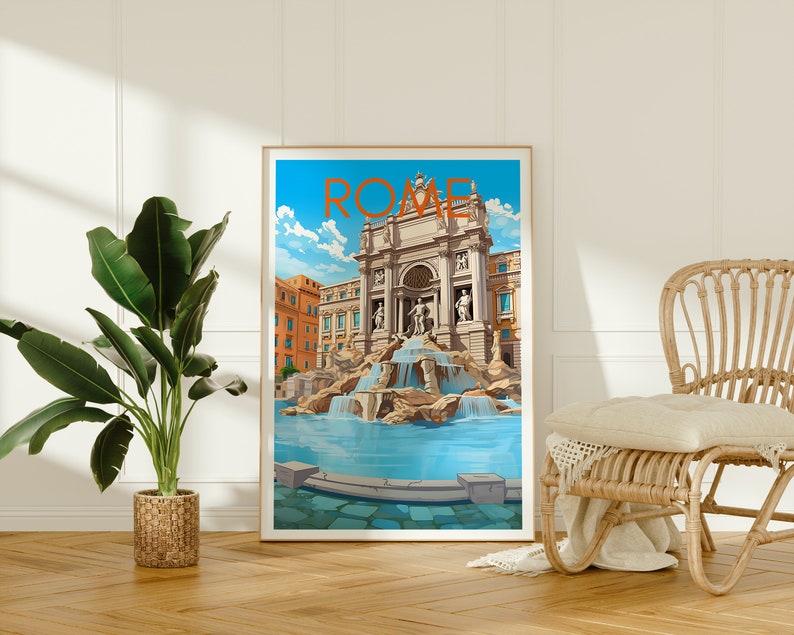 Rome Travel Poster, Italy Wall Art, Trevi Fountain Print, Italy Poster, Trevi Fountain Poster, City Poster