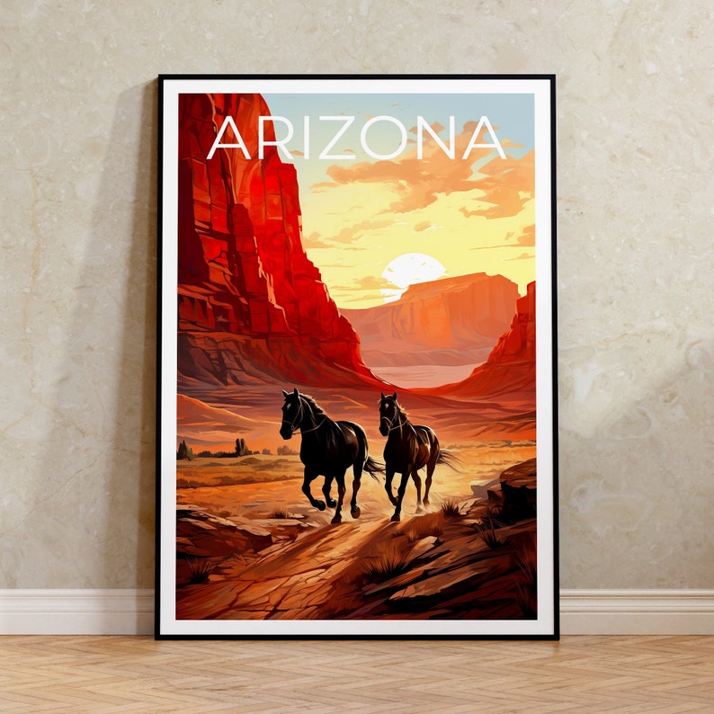 Arizona Travel Poster, Horses Wall Art, Horses Print, Arizona Poster, Horses Poster, Arizona Print, Arizona Art