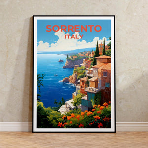 Sorrento Travel Print, Italy Poster, European City Wall Art, Italian Coast Illustration, Sorrento Poster, Home Decor, Birthday Gift