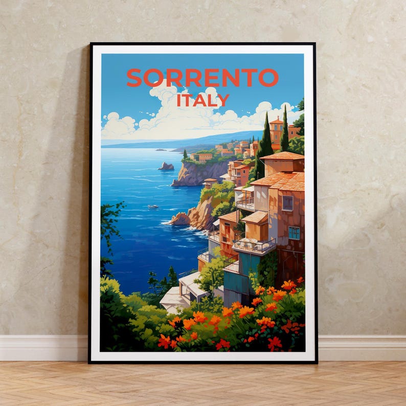 Sorrento Travel Print, Italy Poster, European City Wall Art, Italian Coast Illustration, Sorrento Poster, Home Decor, Birthday Gift