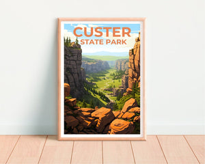 Affiche de voyage du parc d'État de Custer, art mural du Dakota du Sud, impression du Dakota du Sud, affiche du parc d'État de Custer, impression du parc d'État de Custer