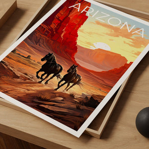 Arizona Travel Poster, Horses Wall Art, Horses Print, Arizona Poster, Horses Poster, Arizona Print, Arizona Art