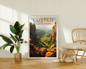 Affiche de voyage du parc d'État de Custer, art mural du Dakota du Sud, impression du Dakota du Sud, affiche du parc d'État de Custer, impression du parc d'État de Custer