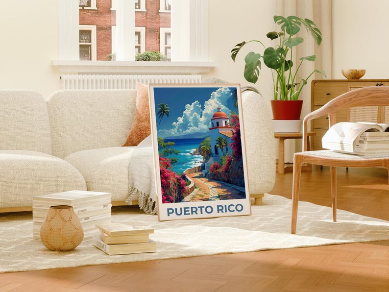 Puerto Rico Travel Print, Island Poster, Tropical Art, Puerto Rico Illustration, San Juan Poster, Scenic Wall Art, Home Decor, Birthday Gift
