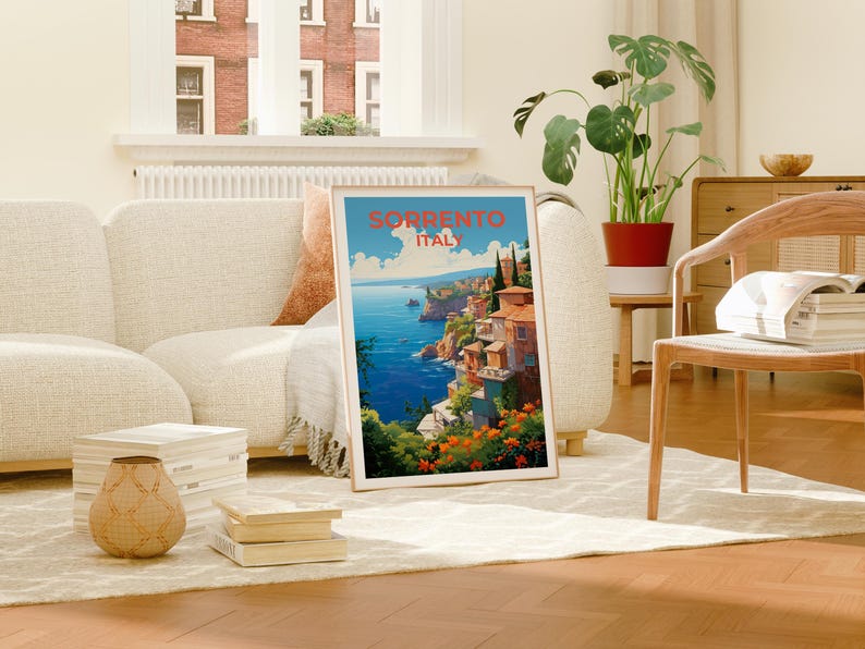 Sorrento Travel Print, Italy Poster, European City Wall Art, Italian Coast Illustration, Sorrento Poster, Home Decor, Birthday Gift