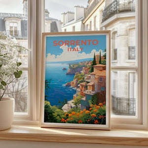 Sorrento Travel Print, Italy Poster, European City Wall Art, Italian Coast Illustration, Sorrento Poster, Home Decor, Birthday Gift