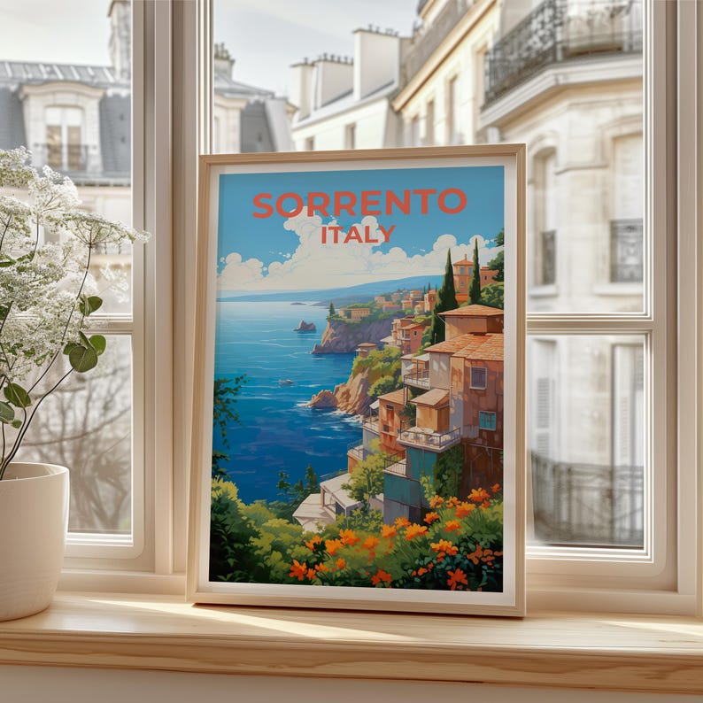 Sorrento Travel Print, Italy Poster, European City Wall Art, Italian Coast Illustration, Sorrento Poster, Home Decor, Birthday Gift