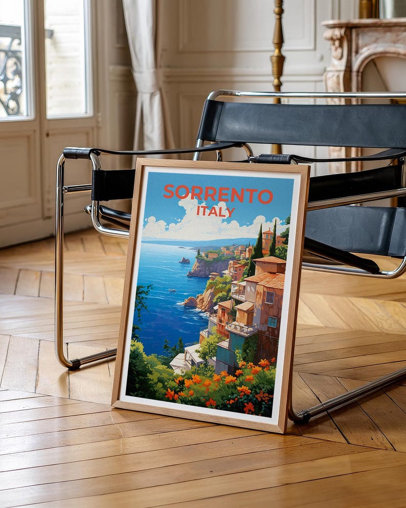 Sorrento Travel Print, Italy Poster, European City Wall Art, Italian Coast Illustration, Sorrento Poster, Home Decor, Birthday Gift
