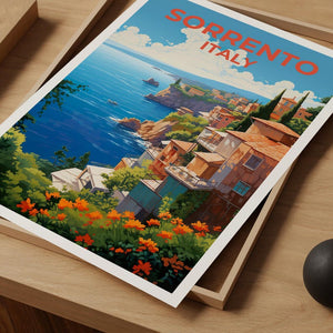 Sorrento Travel Print, Italy Poster, European City Wall Art, Italian Coast Illustration, Sorrento Poster, Home Decor, Birthday Gift