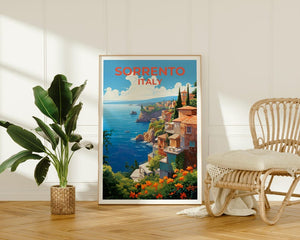 Sorrento Travel Print, Italy Poster, European City Wall Art, Italian Coast Illustration, Sorrento Poster, Home Decor, Birthday Gift