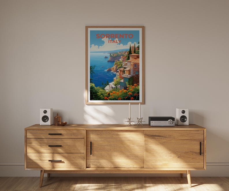 Sorrento Travel Print, Italy Poster, European City Wall Art, Italian Coast Illustration, Sorrento Poster, Home Decor, Birthday Gift