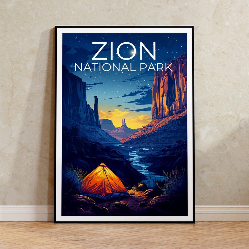 Affiche de voyage du parc national de Zion, art mural du parc de Zion, impression de l'Utah, affiche de l'Utah, art de Zion, affiche du canyon de Zion, cadeau de l'Utah
