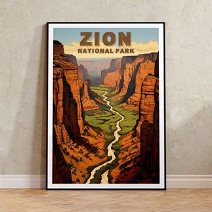 Affiche de voyage de Zion, art mural de l'Utah, impression de l'Utah, affiche du parc national de Zion, affiche de l'Utah, affiche de la nature, art de Zion