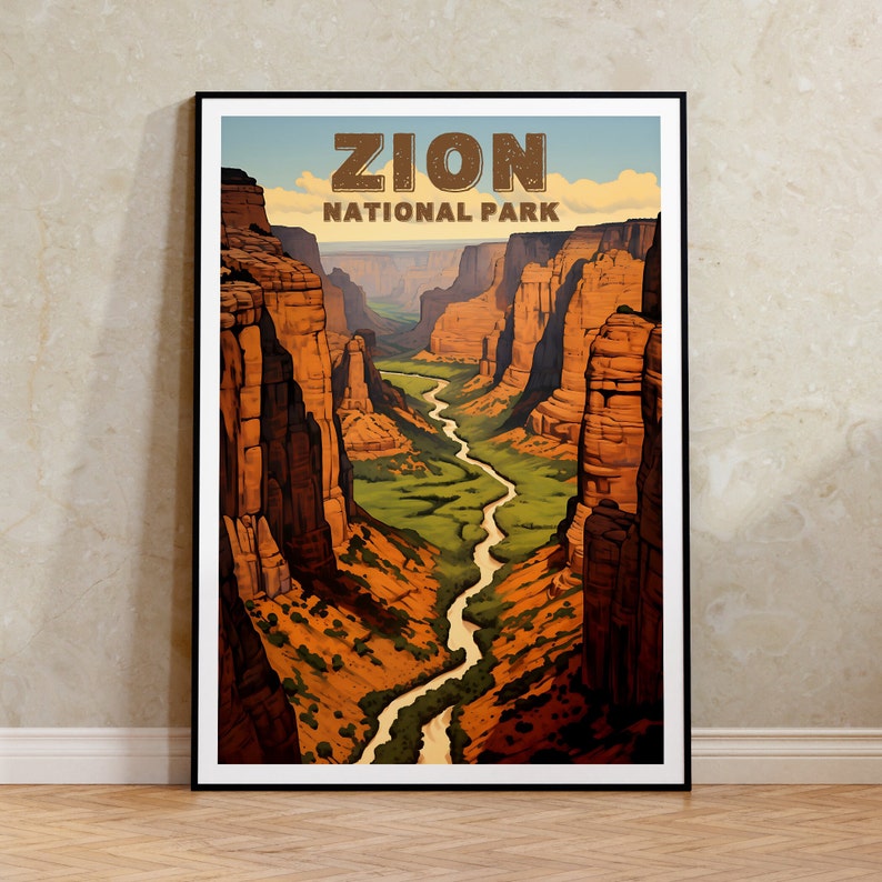 Affiche de voyage de Zion, art mural de l'Utah, impression de l'Utah, affiche du parc national de Zion, affiche de l'Utah, affiche de la nature, art de Zion
