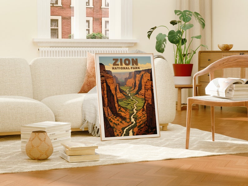 Affiche de voyage de Zion, art mural de l'Utah, impression de l'Utah, affiche du parc national de Zion, affiche de l'Utah, affiche de la nature, art de Zion